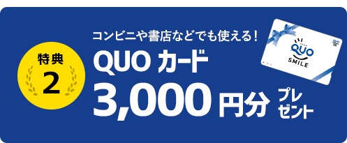 特典2 QUOカード3,000円分プレゼント